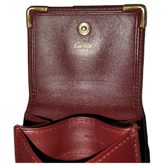 Cartier Burgundy Wine Leather Logo-embossed Coin Purse Mini Wallet - Picture 7 of 13
